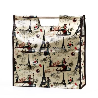 Bolso de compras de tejido laminado de doble mango reutilizable con lavable y plegable