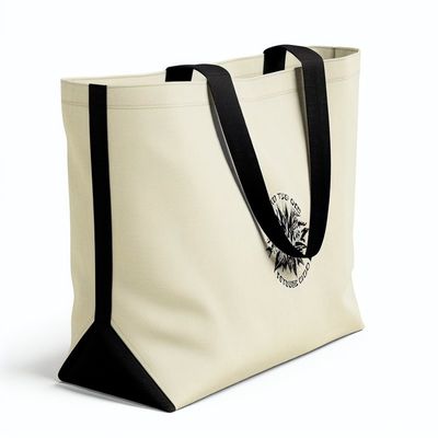 Logotipo personalizado Impreso Bolsa de Tote de lona con cremallera con revestimiento de PP para compras personalizadas