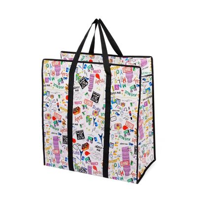 Cmyk Bolsa de comestibles plegable reutilizable con cremallera no tejida con mango de nylon personalizado